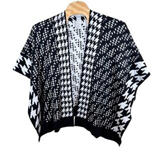 Chico's Open Front Kimono Cardigan Shawl Size L/XL Black White‎ Houndstooth Cozy